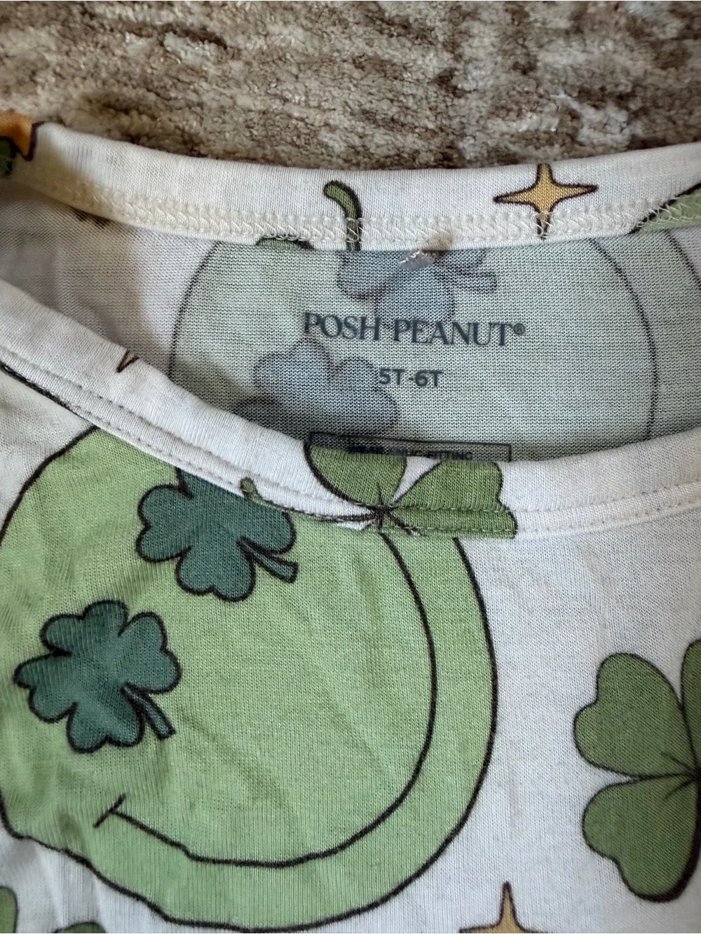 5-6T Posh Peanut Lucky Clover Printed Pajama Set - Green & White
